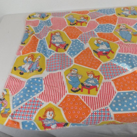 Raggedy Ann and Andy Dolls Infant Baby Cotton Receiving Blanket Vintage Faded - Picture 2 of 8
